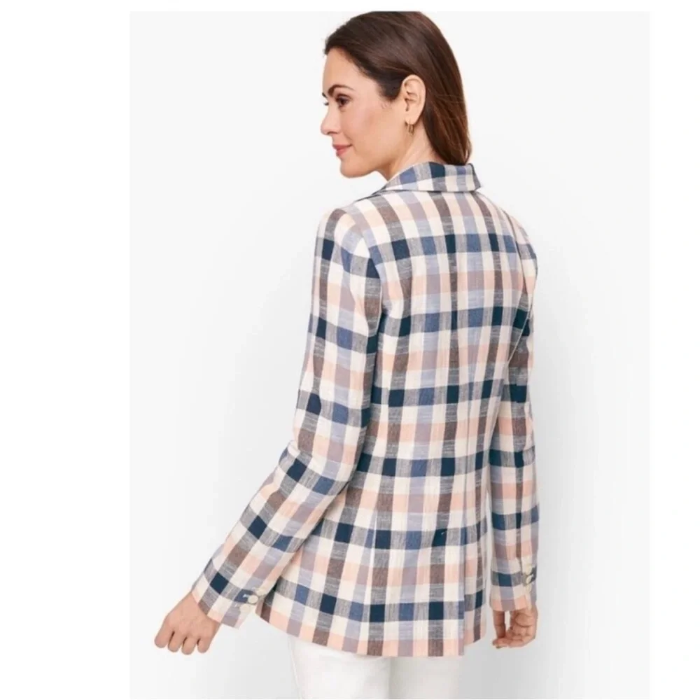 Talbots Plaid Blazer Women’s Size 8 Multicolor Classic Career Jacket Pink Navy